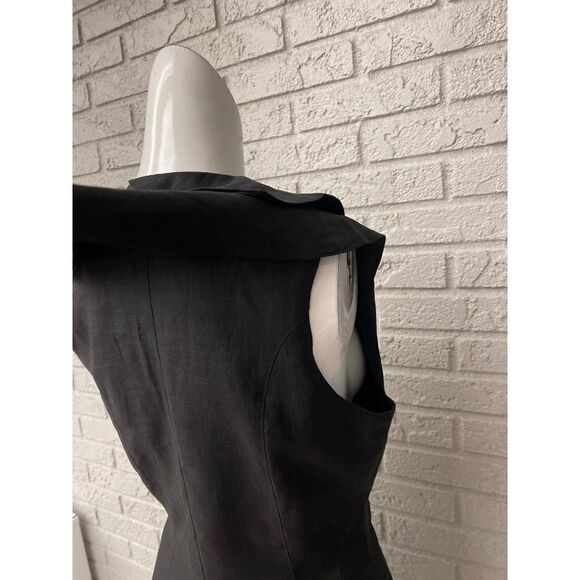Roger Edwards Black Linen Wrap Dress with Asymmetrical Collar Size 4 - Picture 8 of 12